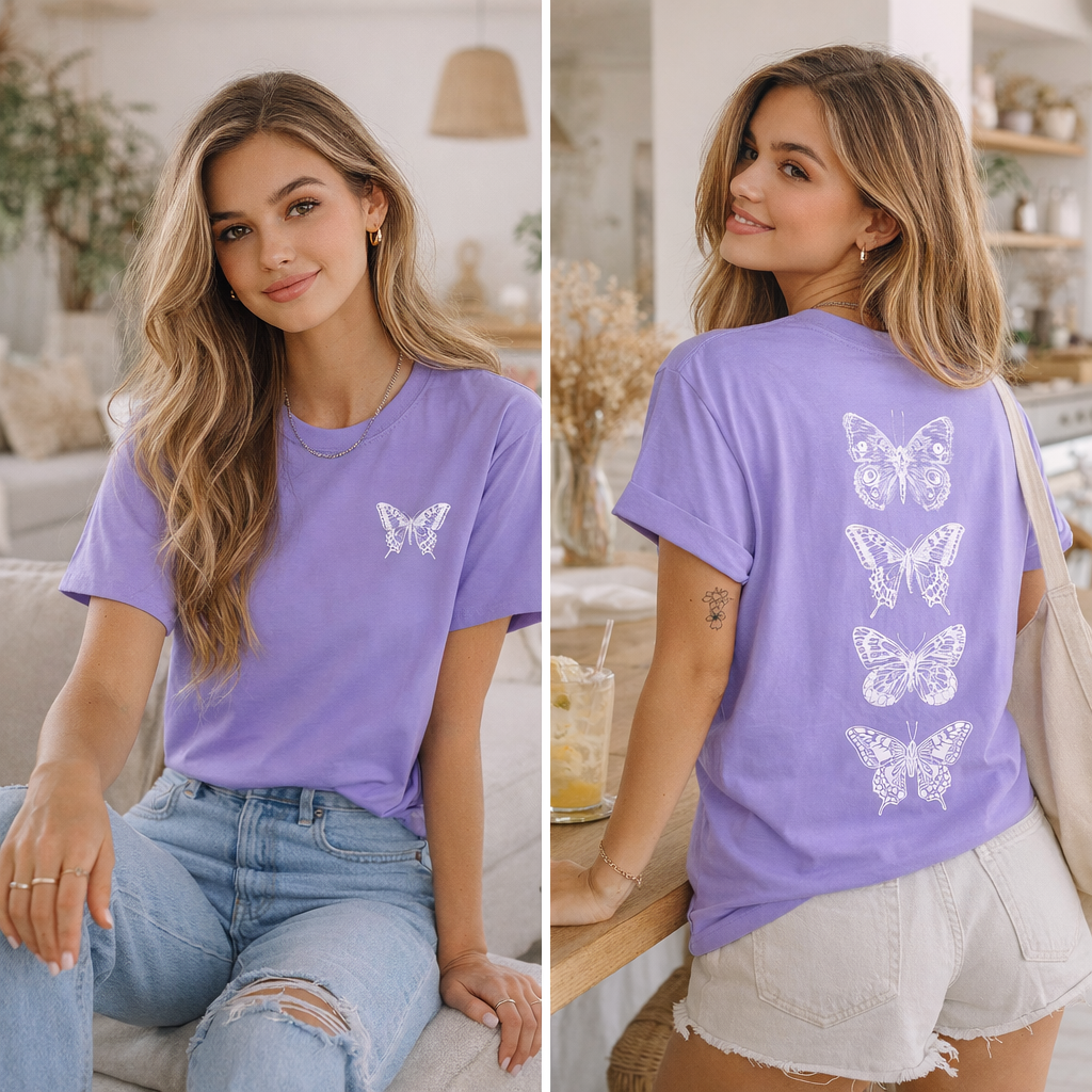 Butterfly Stack T-Shirt — Vintage White Moth Print