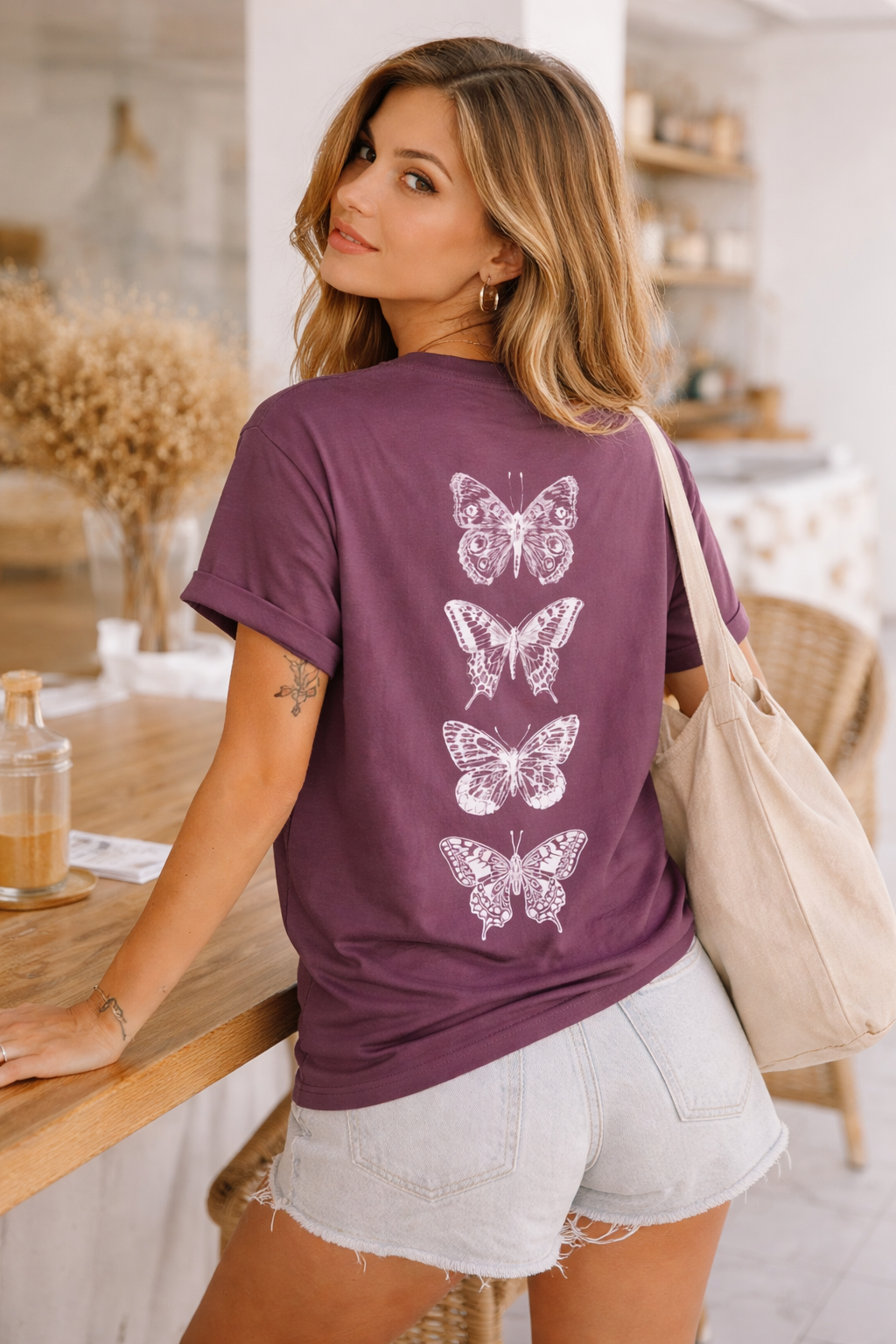 Butterfly Stack T-Shirt — Vintage White Moth Print