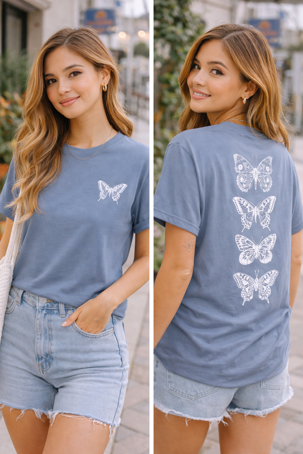 Butterfly Stack T-Shirt — Vintage White Moth Print