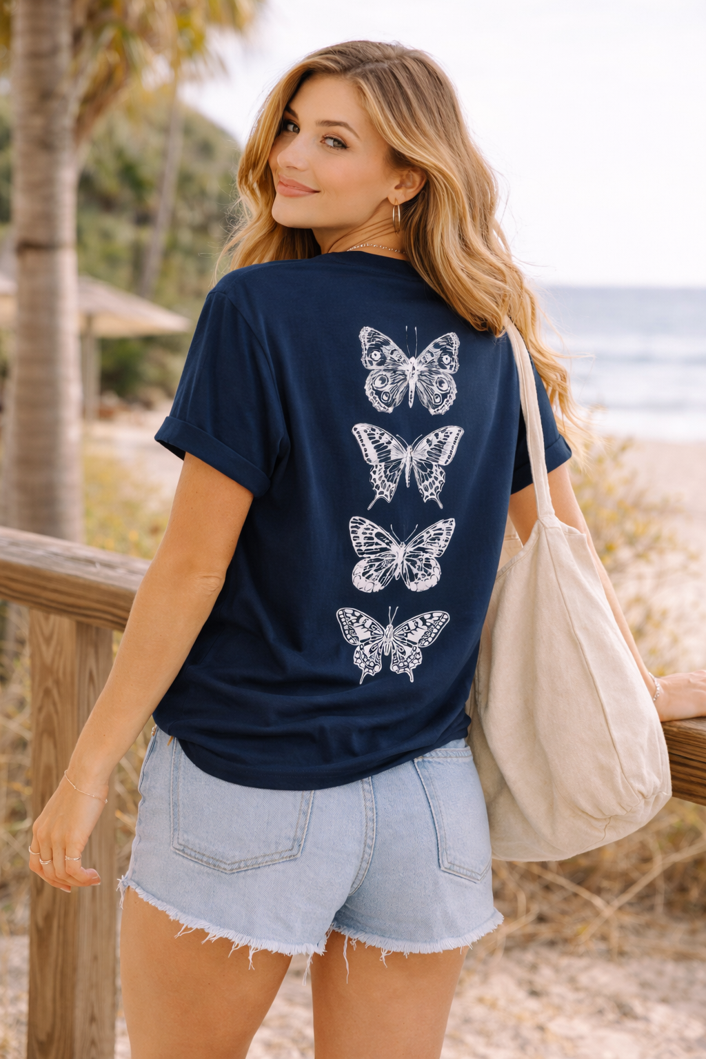 Butterfly Stack T-Shirt — Vintage White Moth Print