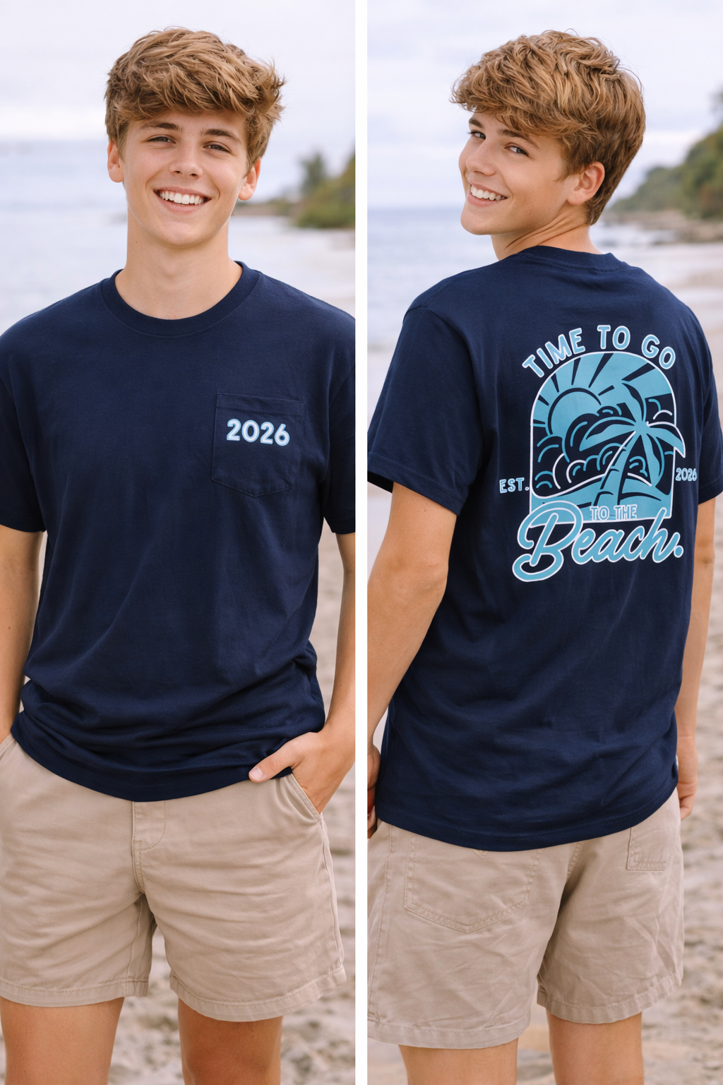 Beach Pocket T-Shirt — "Time To Go To The Beach" 2026 Graphic Tee