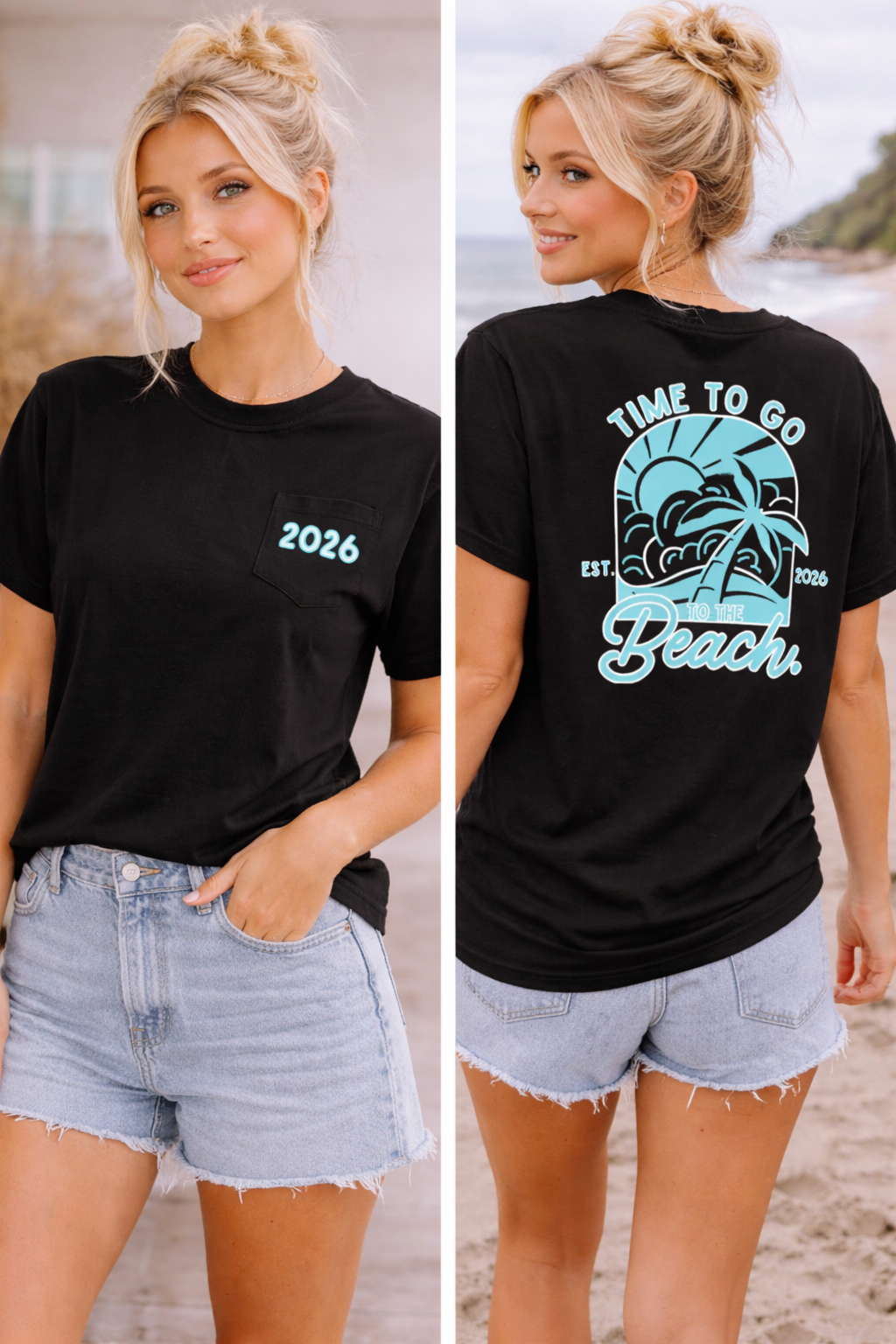 Beach Pocket T-Shirt — "Time To Go To The Beach" 2026 Graphic Tee