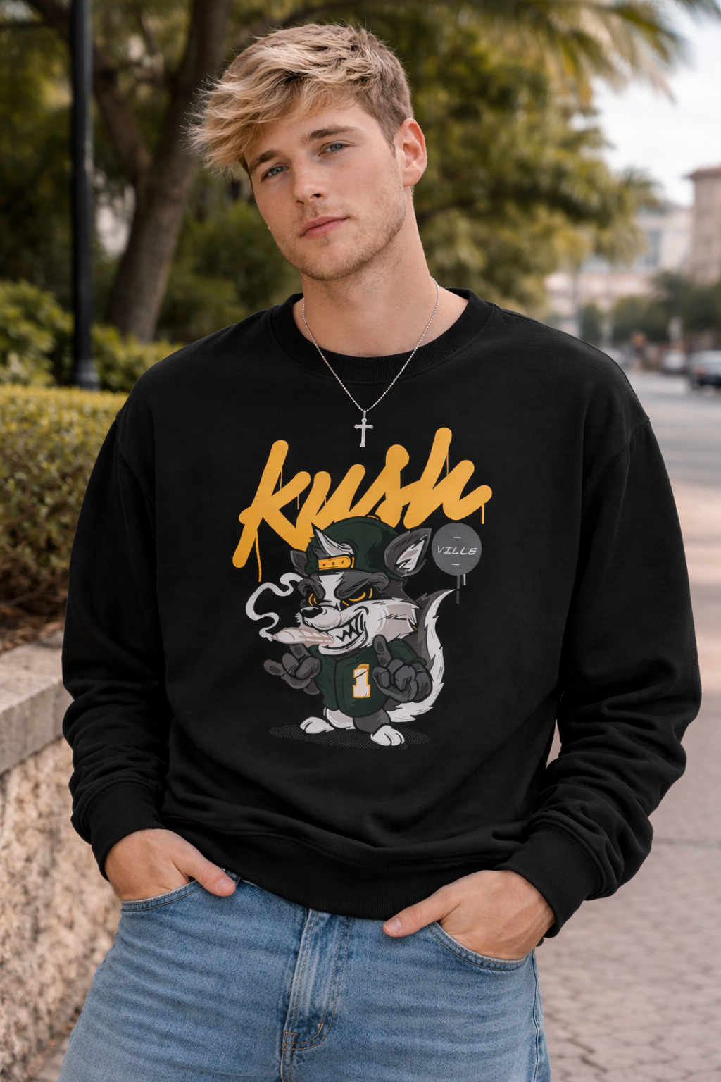 "Kush" Wolf Urban Graphic Sweatshirt — Smoker's Streetwear Crewneck