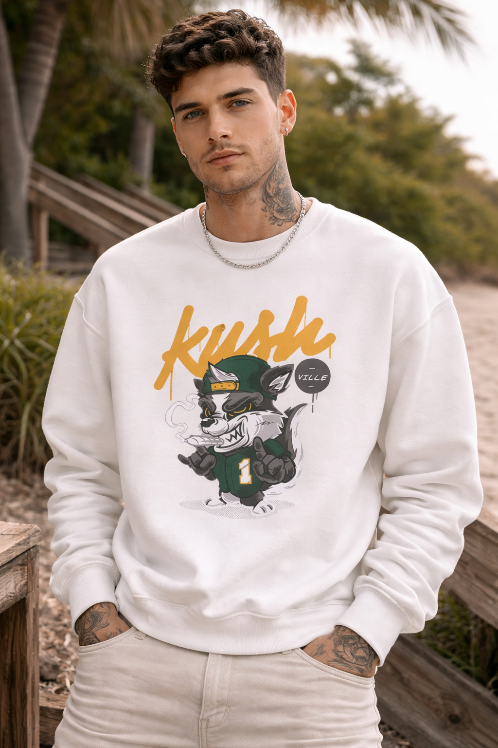 "Kush" Wolf Urban Graphic Sweatshirt — Smoker's Streetwear Crewneck