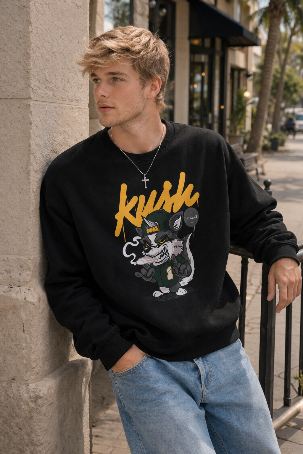 "Kush" Wolf Urban Graphic Sweatshirt — Smoker's Streetwear Crewneck