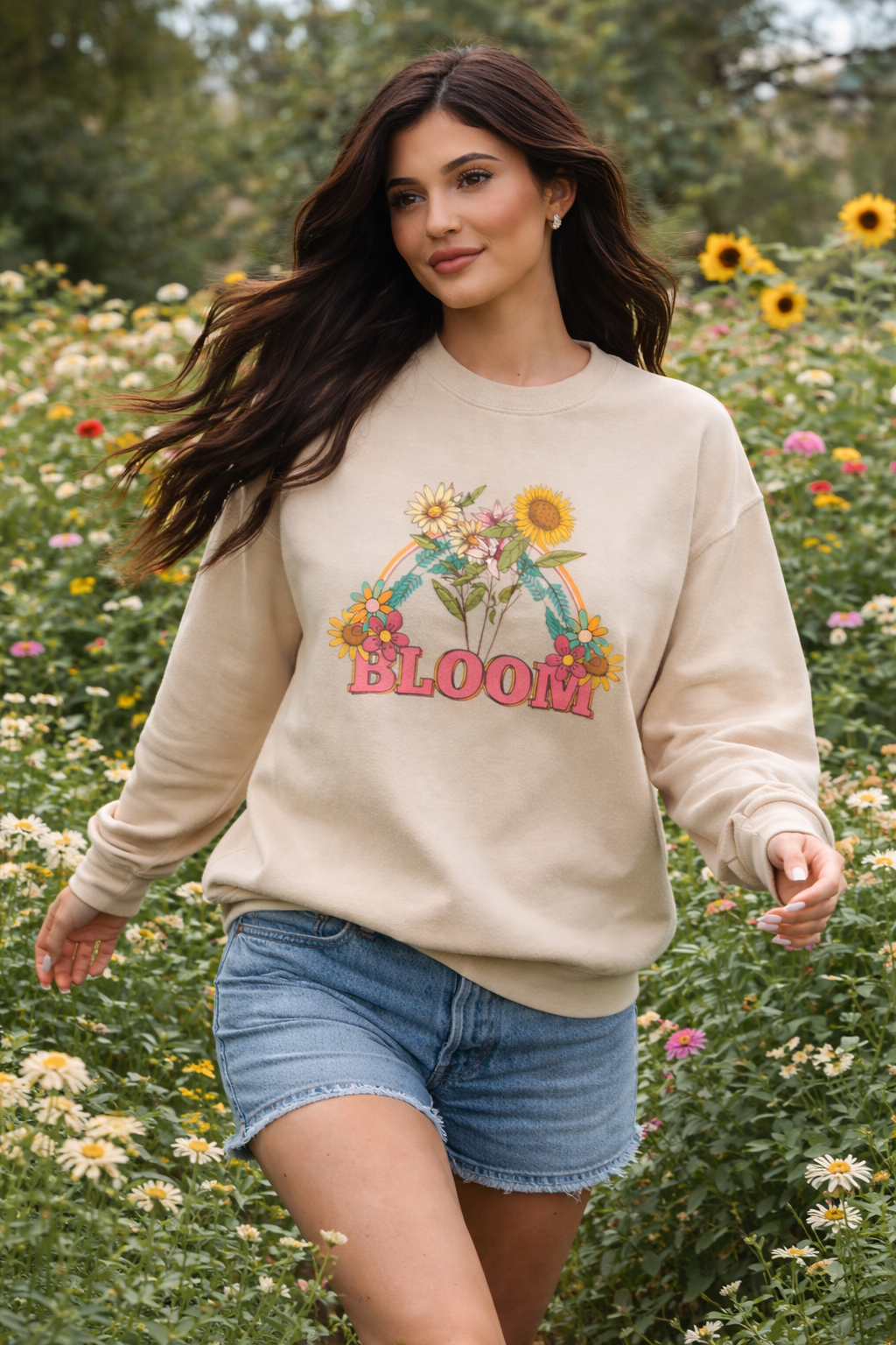 Relaxed Fit Floral “BLOOM” Crewneck | Vintage Inspired Sweatshirt