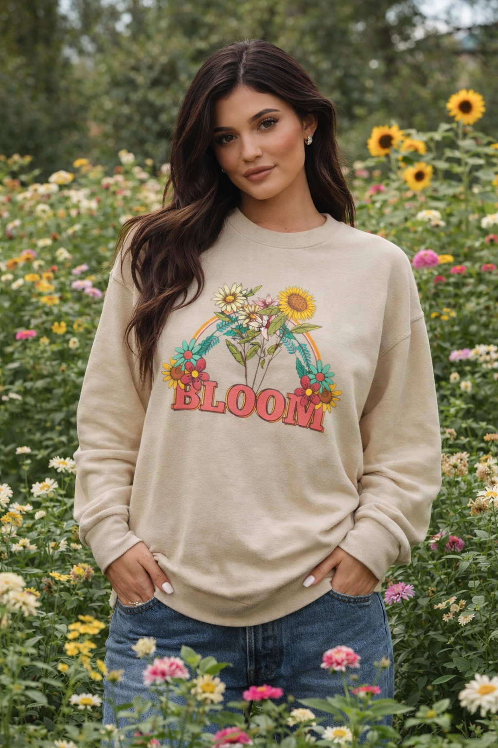 Relaxed Fit Floral “BLOOM” Crewneck | Vintage Inspired Sweatshirt