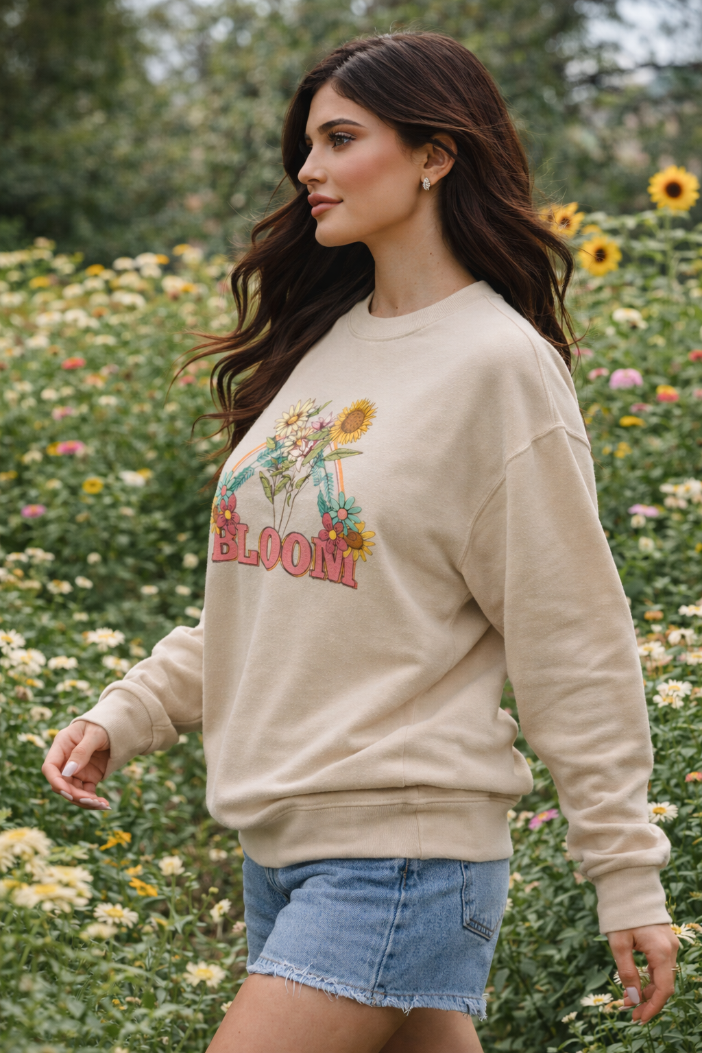 Relaxed Fit Floral “BLOOM” Crewneck | Vintage Inspired Sweatshirt